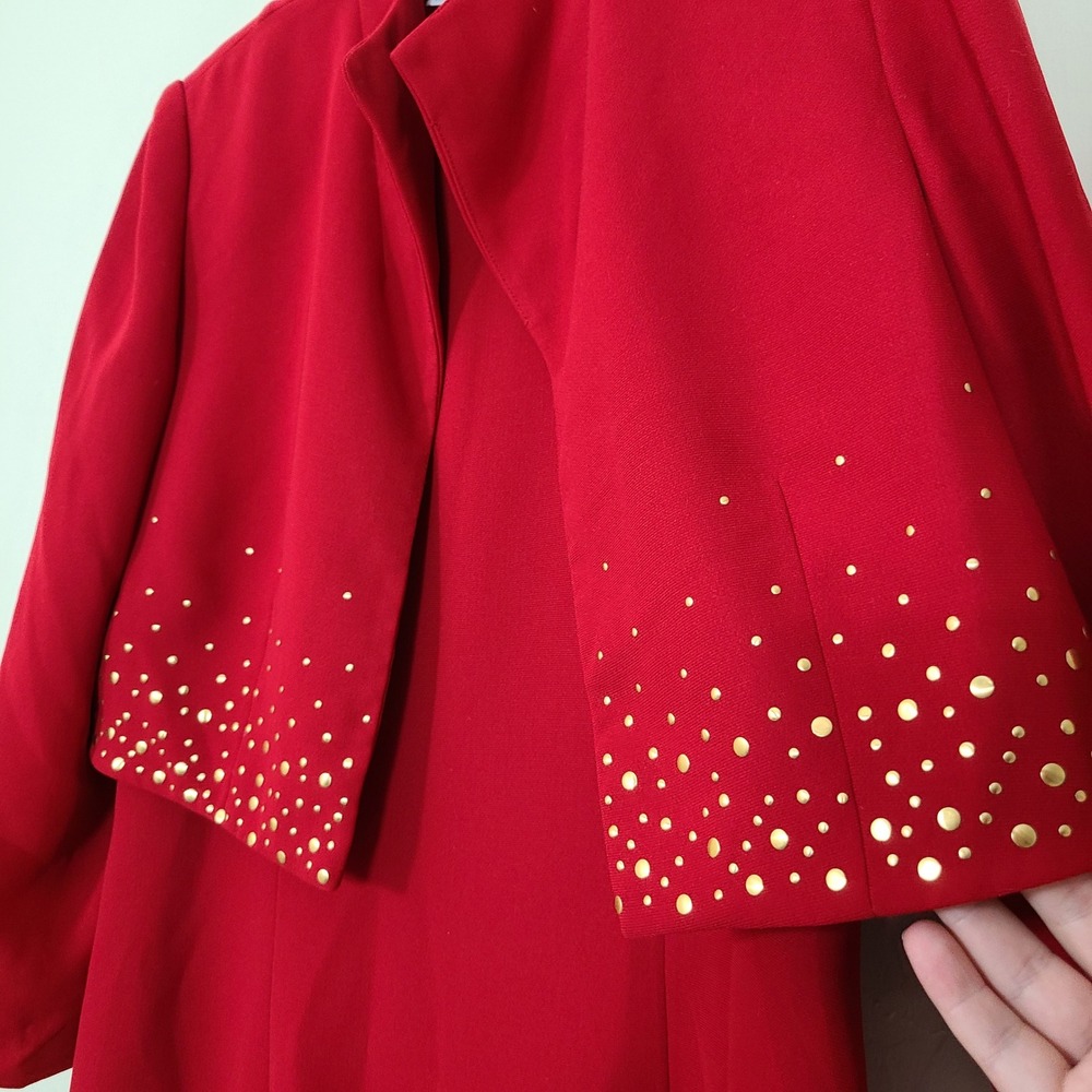 Vintage Red Gold Womens 12 Dress Suit Holiday Festive Romantic Studded Office - Picture 3 of 11